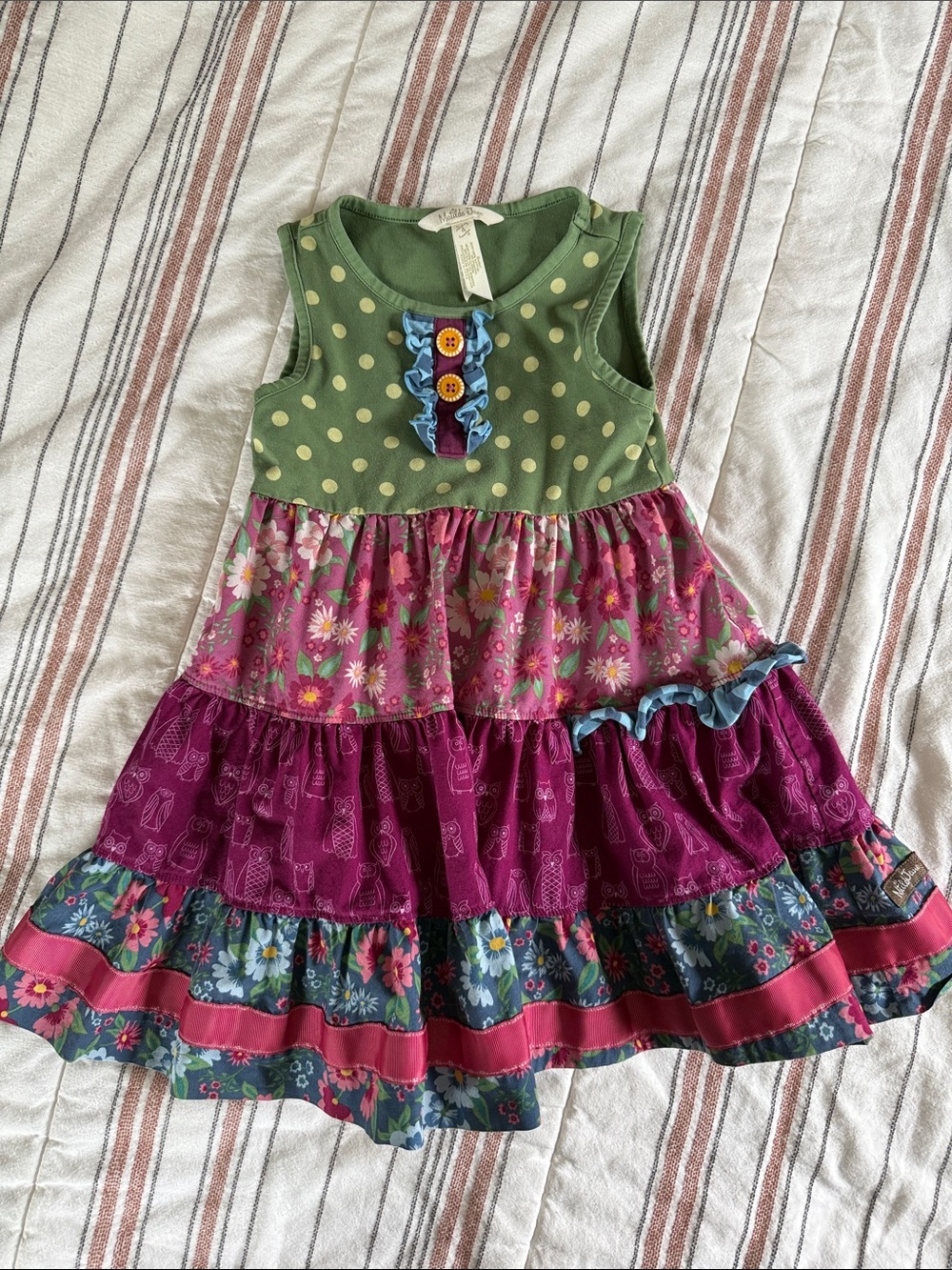 Matilda Jane Girls Green Polka Dot and Floral Tiered Dress